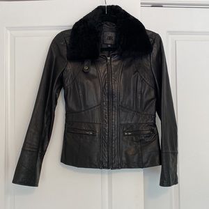 Banana Republic leather jacket with detachable fur collar